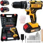 Aseboy Cordless Drill with Battery and Charger, Power Drill Cordless, Electric drill Set with 3/8 Keyless Chuck, 25+3 Torque Settings for Screwdriving, Drilling (2 Batteries)