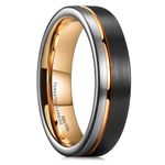 King Will 6mm Rose Gold Women Wedding Band Grooved Loop Tungsten Carbide Rings Black Silver Mens Tungsten Ring Brushed Wedding Band for Men Women 8