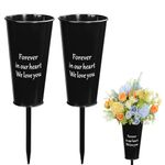 Metal Cemetery Vases, 2 Pcs Metal Grave Memorial Grave Vases with Stakes Graveside Flower Holder Grave Flower Vase for Grave Outdoor Lawn Yard Funeral Decorations (Black)