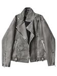 LY VAREY LIN Women Faux Leather Jacket Lapel Collar Motorcycle Zip Up Long Sleeve Motor Biker Short Coat Jacket, 2357grey, Large