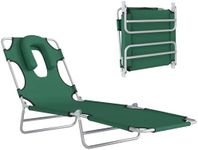Outsunny Outdoor Lounge Chair, Adjustable Folding Chaise Lounge with Face Cavity, Tanning Chair Sun Lounger Bed Recliner, Green