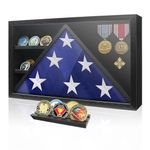 Flag Box Display Case for Small American Flag, Wooden 3’ x 5’ Military Flag Frames with HD Tempered Glass and Wall Mounted, Flag Shadow Box for Badges Medals, and Coins (Not for Burial Flag)