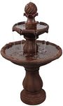 Sunnydaze 35-Inch 2-Tier Solar Water Fountain Outdoor with Battery Backup - Submersible Pump - Resin and Fiberglass - Rust