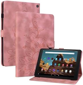 Nexue Case for Amazon Kindle Fire HD 10 & 10 Plus Tablet(13th/11th Generation 2023/2021 Release) with Pencil Holder Pocket Elastic Band Folio Stand Magnetic PU Leather Cover (Pink)