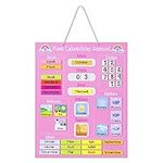 Navaris French Kids Magnetic Calendar - Early Years Learning - Weather, Date, Month, Day, Season Educational Chart for Children Wall Board - Pink