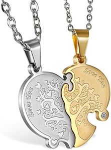 JewelryWe Collana Amanti Fidanzati Amicizia in Acciaio Inossidabile Love You,Albero della Vita, Cuore Puzzle, Colore Oro Argento