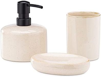 Navaris Set accessoires salle de bain - Distributeur savon liquide céramique avec porte brosse à dent soucoupe pour savon - Dispenseur rechargeable