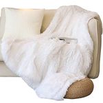 Tuddrom Throw Blanket for Couch, White Fluffy Blanket for Bed, Soft Faux Fur Blanket Comfy Shaggy Cozy Plush Fuzzy Blankets Throw(50x60 inches)