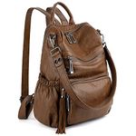 UTO Laptop Backpack Womens Teenage Girls School Bag Ladies Travel Rucksack Multi Compartments Anti Theft Pocket PU Leather Brown