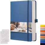 EMSHOI Dotted Notebook - 256 Pages A5 Dot Grid Journal Bullet Notebook with 120gsm Thick Dotted Paper,16 Perforated Pages, Hardcover Leather, Pen Holder, Inner Pocket, 5.75" x 8.38"-LightBlue