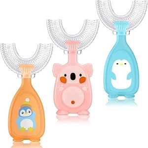 3 Piezas Epillo de Dientes Infantil Manual para Niños en Forma De U Cabezal de Cepillo de Silicona para Limpieza Bucal Total 2-6 Años
