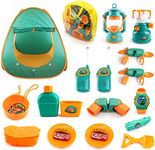 PicassoTiles PTC20 20 Piece Camping Gear Tools Adventure Set Including Walkie Talkie, Camping Tent, Binoculars, Watch, Compass & Whistle, Stove, and Other Camp Tools