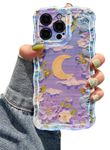 EYZUTAK Case for iPhone 13 Pro Max, Colorful Retro Oil Painting Flower Moon Pattern Laser Cute Curly Wave Edge Exquisite Phone Cover Stylish Durable TPU Protective Case for Girls Women - Purple White