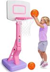 Basketball Hoop Indoor for Toddler, Adjustable Portable Basketball Hoop Set, Poolside Outdoor Backyard Outside Basketball Game Toy for Kids Age 2 3 4 5 6 7 8 (Pink Hoop)