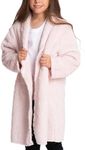 Mad Dog Sherpa Fleece Cardigans for Girls 5-12 Y, Cozy Kids Winter Fall Sweater Coats, Long Jacket for Home & Outdoor Wear, Pink, 9-10 Y