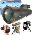 12x52 Monocular Telescope with Smartphone Adapter and Upgraded Tripod, HD Handheld Telescope - High Powered Monocular Scope for Adults - Birdwatching, Gifts for Men Him Dad Husband Boyfriend (Green)