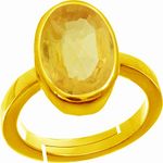 Accurate Traders 7.25 Ratti Pukhraj Stone Ashtdhatu Adjustable Ring (6.6 Carats) Original And Certified Natural Yellow Sapphire Ashta Dhatu Anguthi Unheated And Untreated, For Unisex-Adult - Free Size