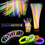 15pcs Premium 8 Inch Glow Sticks With Connectors To Make Neon Necklace Wrist Band Bracelets, Party Favours, Party Bag Fillers for Kids - Party Accessories, Long-lasting Glow Sticks for Children