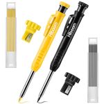 Hiboom 2 Pack Solid Carpenter Pencil with 14 Refill, Long Nosed Deep Hole Mechanical Pencil Marker with Built-in Sharpener for Carpenter Woodworking Architect with Design Patent (Black, Yellow)