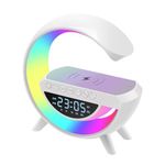 Multifunctional Bluetooth Speaker-Colorful Atmosphere Light Wireless Charging and Clock All-in-one Machine, G Shaped Smart Lamp and Bluetooth Speaker with Wireless Charger for Bedroom (With clock)
