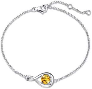 FANCIME Citrine Bracelet 925 Sterling Silver Infinity Link Charm Bracelets November Birthstone Yellow Topaz Fine Jewelry Birthday Anniversary Christmas Gift for Her Women