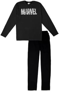 Marvel Pyjama pour homme - Ensemble pyjama à manches longues avec pantalon - Noir, Noir , L