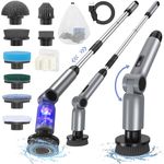 Electric Spin Scrubber, [Adjustable Angle] [Battery Display] Homtronics Cordless Electric Cleaning Brush with 8 Replaceable Brush Heads, 450r/min Speed, 50in Adjustable Long Handle for Bathroom (Grey)