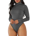 American Trends Women’s Shapewear Bodysuit Black Long Sleeve Turtleneck Bodysuit for Women Shapewear Bodysuit Jumpsuit, Dark Grey, Large （US:12-14）