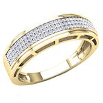 Dazzlingrock Collection 0.25 Cttw Round White Diamond Three Row Micro-Pave Men's Wedding Band in 10K Solid Gold, 10, White Diamond Yellow Gold, White Diamond