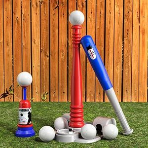 TEMI Kids Baseball Tee, T Ball Set for Kids and Toddlers, includes 6 Balls, Teeball Batting Tee,Pitching Machine, Outdoor Sport Toy Games for Boys & Girls, Kids Ages 3-12 Years