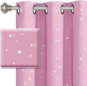 H.VERSAILTEX Blackout Star Curtains for Kids Room Boys Girls Twinkle Silver Stars Full Light Blocking Cute Thick Soft Curtain Drapes, Grommet Top, 2 Panels, 52" W x 84" L, Pink