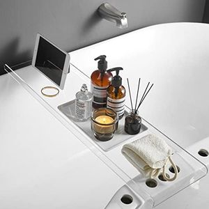 SHUNLI Clear Bathtub Tray Caddy, Bath Tub Rack Shelf, Luxury Bathroom Organizer Tablet Holder, Acrylic