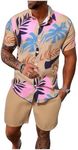 SOLY HUX Men's 2 Piece Outfits Tropical Print Short Sleeve Button Down Hawaiian Shirt and Shorts Set Khaki Tropical Medium