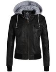 Wantdo Women's Faux Leather Motorcycle Jacket with Hoodie Windbreaker Black XL