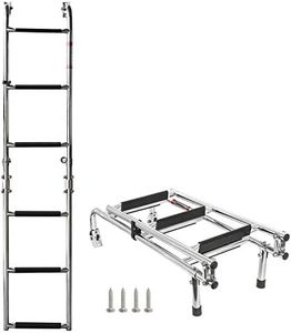 Amarine Made Marine Boat Foldable Stainless Steel 6 Steps Ladders Stern Mount W Rubber Grips (Mounting Screws are Included)