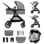 Kinderkraft ESME 3-in-1 Car Seat with Mink PRO I-Size Baby Carrier, Travel System, Baby Stroller, Foldable Stroller, Newborn Up to 4 Years, Grey