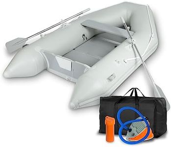 EBERTH Bateau Gonflable Bateau Gonflable en PVC Robuste pour 3 Personnes + 1 Enfant, 2,70m x 1,50m, Banc, 2X pagaies, Plancher en Bois, kit de réparation, Pompe, Sac de Transport, jusqu'à 484 kg