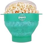 The Original Popco Silicone Microwave Popcorn Popper with Handles, Silicone Popcorn Maker, Collapsible Bowl Bpa Free and Dishwasher Safe - 15 Colors Available (Transparent Aqua)