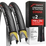 Fincci Pair 700 x 25c Road Tyres - Slick Road Bike 700c Tyres, 25-622 with 1mm Nylon Anti Puncture 60 TPI - Wheelset 28 inch, Road Bike Tyres for Folding, Race, Hybrid, Carrera, & Touring Bicycles