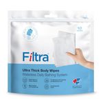 Filtra® Ultra Thick Body Wipes | Pre-Moistened & Extra Large for Body Sponging, Bed Bath & Post-Workout Freshness | Mildly Scented | Re-Sealable Zip Lock Pouch of 10 (Pack of 1)