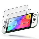 Tentoki Screen Protector for Nintendo OLED Switch, [2-PACK] Tempered Glass for Nintendo Switch OLED white, HIgh Transparency, fits the original dock