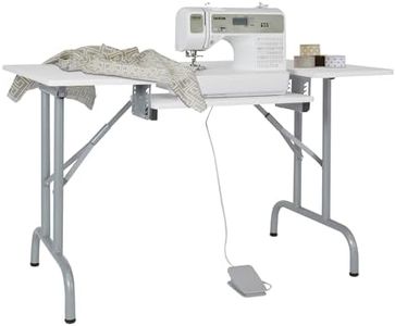 Sew Ready Folding Multipurpose Sewing Table - 47.5" W x 28" D Foldable White Hobby and Sewing Machine Table with Adjustable Shelf - Can Also Be Used as Computer Desk