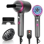 Hair Dryer with Diffuser 200 Million Ionic Blow Dryer 1800W Portable Hairdryer Fast Drying for Woman 4C Thick Curly Hair with No Damage Contain 2 Nozzles and 1Wall Mounted Holder for Home Salon Travel