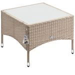 CASARIA® Square Poly Rattan Garden Coffee Side Table | Weatherproof With Glass Top | 58x58x42cm | Height Adjustable Feet | Indoor Outdoor Patio Terrace Balcony Conservatory Bistro | Beige