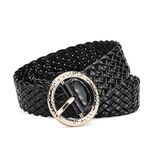 RMMVJJ Women Woven Belts Glitter Belt Casual PU Leather Belts for Dresses Jeans Pants, Black, Total Length: 41.33"