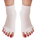 PRIMELUXE Compression Socks for Men & Women - Unisex Foot Alignment Socks, Toe Separator, Bunions, Crooked Toes, Heel Spurs, Arch Pain - Leg and Foot Pain Relief Support (White)