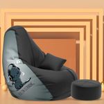 Pi Bean Bags with Beans Filled XXXXL Bean Bag with Free Cushion and Footrest - Official : PrintBean Combo (Matching Color : Printed, Yah I am Listening - Black Grey)