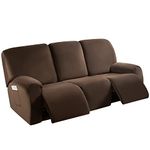 Recliner Chair Cover 3 Seater - Super Soft Velvet Stretch Recliner Couch Covers Sofa Chair Slipcover with Side Pocket for 3 Cushion Recliner Sofa for Furniture Protector (Coffee)