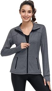 Dolcevida Women’s Lightweight Full Zip Active Wear Workout Yoga Track Jackets Athletic Running Jacket Top with Zip Pockets and Thumb Holes (DEEP Grey, L)