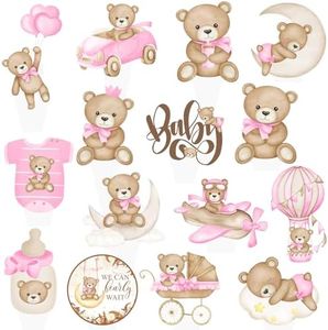 We Can Bearly Cupcake Toppers Bear Cupcake Toppers 48Pcs Teddy Bear Baby Shower Cake Toppers Pink Bear Theme Gender Revel Party Decorations for Bear Birthday Party Supplies